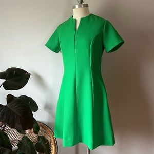 Vintage 60’s Bright Green A-Line Polyester Midi Shift Dress
